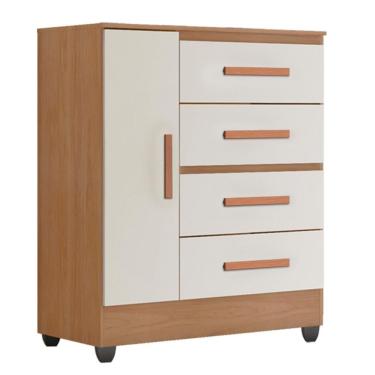 Imagem de Cômoda Lite 1 Porta E 4 Gavetas Nature/off White Com Pés - Móveis Leão Nature/off White