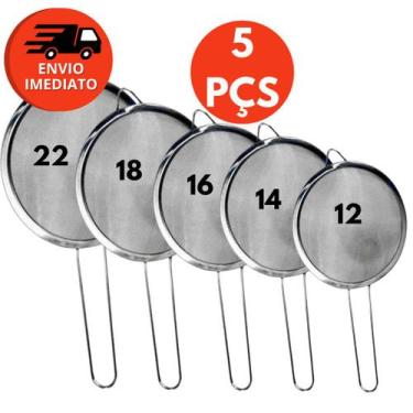 Imagem de Conjunto 05 Peneira Aço Inox Utensílio Cozinha Polvilhar Peneirar Tama