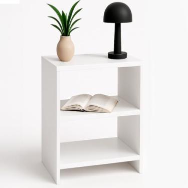 Imagem de Mesa Lateral Cabeceira Branco Amadeirado Duas Cores 20cm e 30cm Ideal para Quarto Pequeno(Branco,20CM)