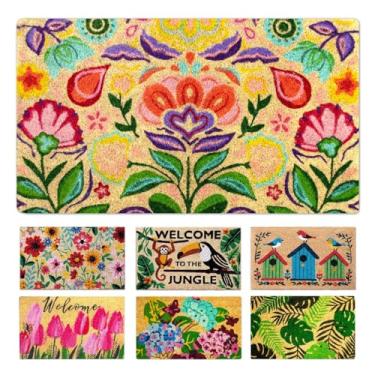 Imagem de LUA VIKA Capacho de coro, tapetes de porta da frente ao ar livre, tapete de boas-vindas engraçado ao ar livre, tapete de porta da frente para entrada de casa, tapete de porta de entrada externa, tapete de boas-vindas interno 40,64 cm x 70,8 cm (Dalias)