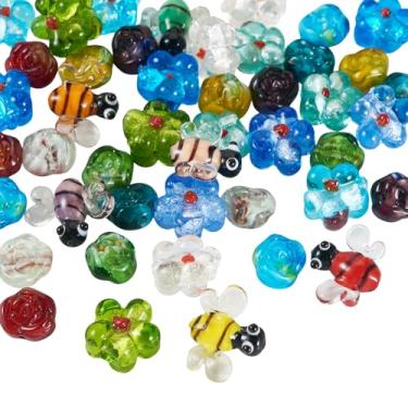 Imagem de Spritewelry Contas de Abelhas Lampwork 3D Rosa Flor Abelhas Vidro Espaçador Solto Contas para Artesanato DIY Brinco Pulseira Colar Joias Fazendo Joias 45 Peças