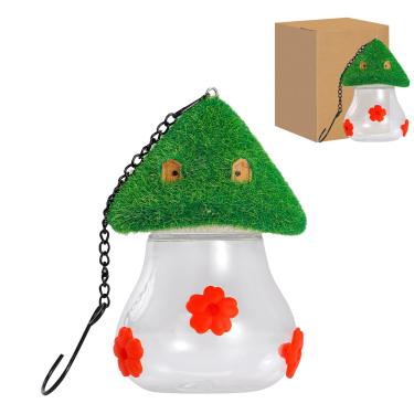 Imagem de YAOHUA Alimentador de beija-flor de vidro laranja para pendurar ao ar livre - Alimentador de jardim elegante com fosso de formigas, ideal para beija-flores e orioles (flor vermelha)