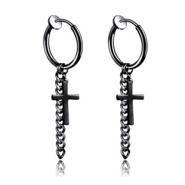 Imagem de Brincos masculinos, de aço inoxidável, conjunto de brincos hipoalergênicos, cruz, pendurados, joias, presente para homens e mulheres, one size, Titânio, Sem pedra preciosa