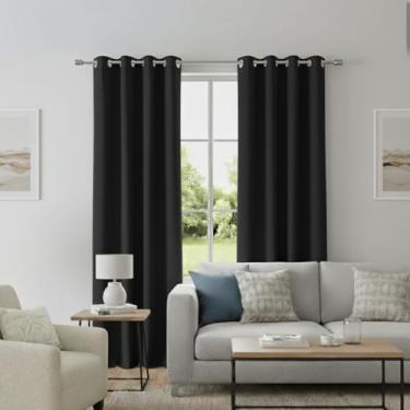 Imagem de Cortina Blackout Dupla Face 300x220cm, Preta, Linho Rústico, Ilhós Prata, Vedação 100%, Decoração Moderna Sala e Quarto - Confort Linens
