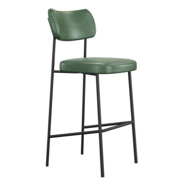 Imagem de Banqueta Alta Para Cozinha Lila Estofada Com Encosto Couríssimo Verde - Abmaza