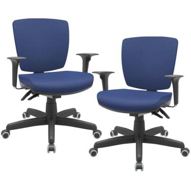 Imagem de Kit 02 Cadeiras De Escritório Executiva Office Giratória Preto Baixa Flexi P03 Vinil Azul - Lyam