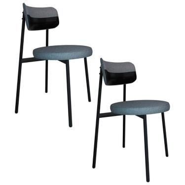Imagem de Cadeira De Jantar Estofada Kit 2 Nyka M25 Linho Cinza/preto - Mpozenato