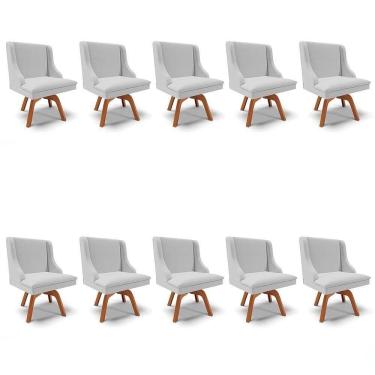 Imagem de Kit 10 Cadeiras Estofadas Giratória Para Sala De Jantar Lia Linho Cinza - Ibiza