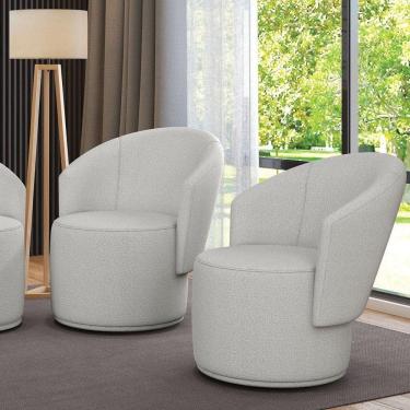 Imagem de Poltrona Decorativa Orgânica Fixa Para Sala Kit 2 Malu Bouclê Cinza M11 - D`rossi