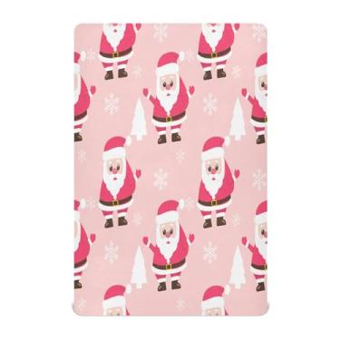 Imagem de Qilmy Lençóis de berço de Natal com estampa de Papai Noel, macio, respirável, de microfibra elástica, lençol com elástico para meninos e meninas, miniberço, 132 cm x 71 cm, capa de colchão infantil