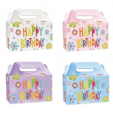 Imagem de Capoda 12 caixas de lembrancinhas de festa de feliz aniversário, caixas de presente de flores coloridas, caixa de presente de papel para lanches e doces com alça para embrulho de presente para