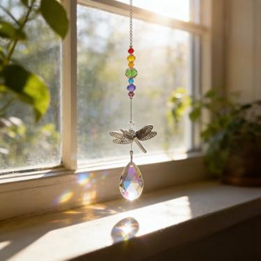 Imagem de Apanhador solar de libélula: prisma suspenso de cristal de lágrima de 38 mm para decoração de janela e jardim