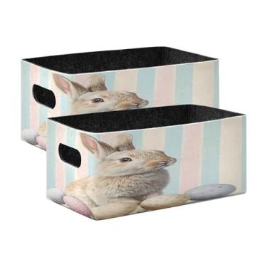 Imagem de xigua Conjunto de 2 caixas de armazenamento de coelhinho da Páscoa, cubo de armazenamento dobrável, organizador de cestas de armazenamento para livros, prateleiras, armário, lavanderia, berçário