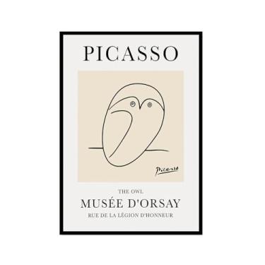 Imagem de Pintura em tela vintage Picasso desenho de linha de cachorro gato pássaro cavalo desenho abstrato animal impressão minimalista arte de parede pôster para sala de estar decoração de casa (SKU9,40.6x60