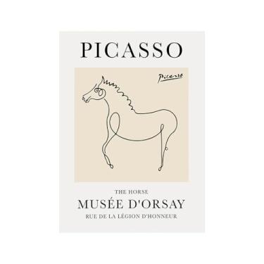 Imagem de Pintura em tela vintage Picasso desenho de linha de desenho de desenho de desenho de desenho de desenho de animal abstrato de arte de parede minimalista para decoração de sala de estar (SKU8,11 x 14