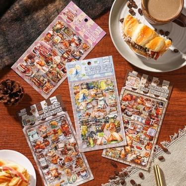 Imagem de Conjunto de adesivos de 16 folhas de alimentos, café, férias, pão, café, bebida, sobremesa, doces, bolo, acampamento, decalques para decoração, scrapbook, agendas, laptops, cadernos, artesanato