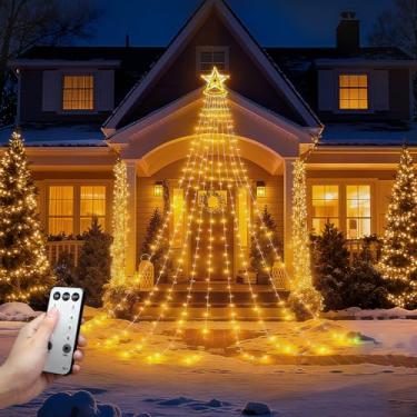 Imagem de Luzes de corda de estrela, 350 luzes de LED para árvore cachoeira, luzes de decoração de Natal à prova d'água ao ar livre com controle remoto, lâmpada LED suspensa de 4,6 m x 2,5 cm para jardim