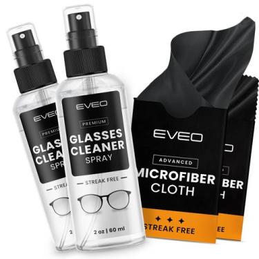 Imagem de Kit de limpeza para óculos EVEO Spray 60 ml x2 + flanela de microfibra
