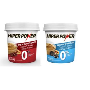 Imagem de 2 Pastas De Amendoim Integral Com Whey Protein Hiper Power 1Kg (1 Caca