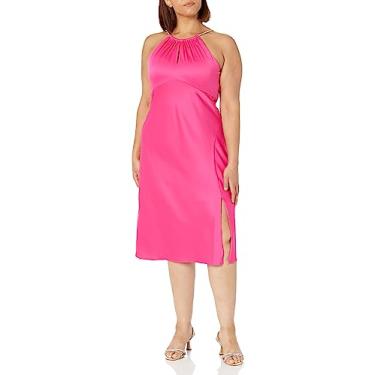 Imagem de Adrianna Papell Vestido feminino de cetim crepe frente única, Rosa cabaré, 46