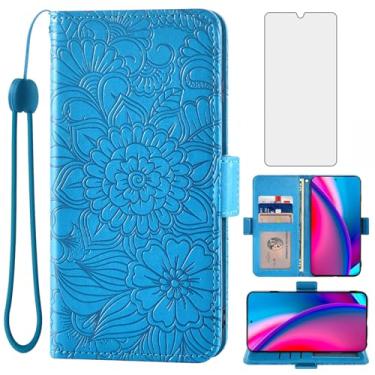 Imagem de Asuwish Capa carteira compatível com BLU G91s e protetor de tela de vidro temperado com suporte de cartão de couro magnético flip capa para celular azul G 91s 6,8 17,3 cm 2022 mulheres homens azul