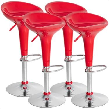 Imagem de Kit 04 Un Banquetas Giratória Alta Cozinha Americana Bar Balcão Tulipa Lotus Assento Abs (Vermelha)