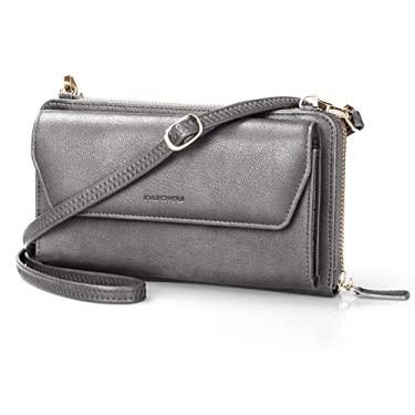 Imagem de nuoku Carteira feminina RFID bolsa de pulso transversal clutch com zíper em torno de 2 alças, Sua cor cinza