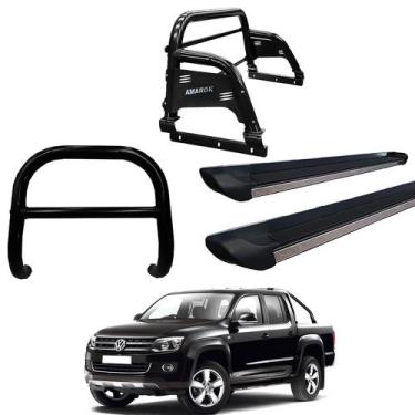 Imagem de Kit Quebra Mato Estribo Personalizado Santo Antônio H3 Amarok CD Preto