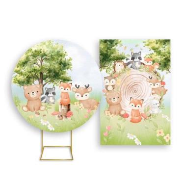 Imagem de Painel De Festa Redondo 1,50x1,50 + Painel Vertical 1,50x2,20 - Bosque