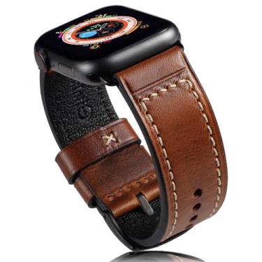 Imagem de Gitalian Pulseiras de couro italiano compatíveis com Apple Watch Ultra2/1 de 49 mm, 45 mm, 44 mm e 42 mm para Apple Watch Ultra2/1 Series 10 9 8 7 6 5 SE2 (marrom