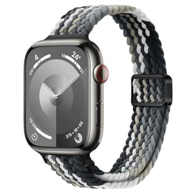 Imagem de ALSMGGBPAF Pulseira feminina de nylon trançado fina compatível com Apple Watch séries 11, 10, 9, 8, 7, 6, SE, 5, 4, 3, 2 e 1 de 42 mm, 41 mm, 40 mm, 38 mm, 40 mm, 44 mm, 45 mm, 46 mm, 4, 3, 2 e 1