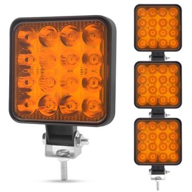 Imagem de YnGia Luzes LED 4x4 Quadradas Led Off Road 4 peças Luzes de neblina LED 12 V 3,3 polegadas Luz de condução para caminhão, trator, carro, quadriciclo, barco, escavadeira, âmbar