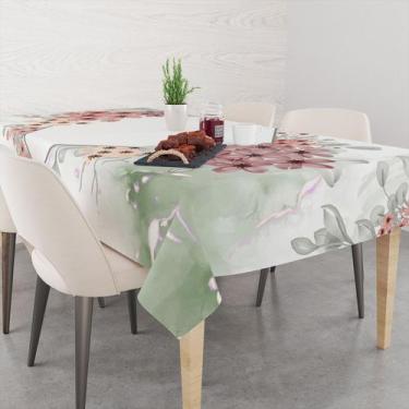 Imagem de Toalha De Mesa Retangular 6 Lugares Tecido Oxford Flores Rosa Fundo Ve