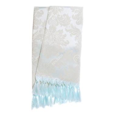 Imagem de Manta para sofá em Tecido Jacquard Bege e Prata Azulado Medalhão Tradi