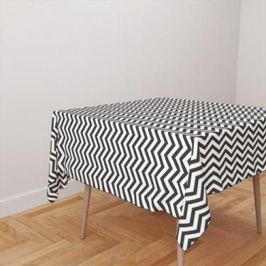 Imagem de Toalha De Mesa Quadrada 4 Lugares Tecido Oxford Chevron Preto TL162 - 
