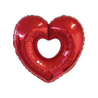 Imagem de Balão de Festa Metalizado 36" 91cm - Coração Aberto - Vermelho - 1 uni