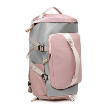 Imagem de Mochila Esportiva Bolsa Academia Mala Transversal Viagem Rosa e Cinza 