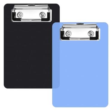 Imagem de Pranchetas pequenas de 10 cm x 15 cm, 2 peças de mini prancheta azul e preta, prancheta de plástico para blocos de notas, escritórios, restaurantes, tamanho de memorando, listas de bolso de recibos