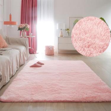 Imagem de Tapete fofo para sala de estar, quarto, decoração moderna para casa, tapete felpudo de pelúcia, tapetes de brincar para crianças, sofá, cabeceira, tapete de quarto, varanda, rosa claro, 160 x 200 cm