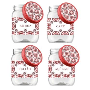 Imagem de Conjunto 4 Potes Porta Mantimentos Decorado Lisboa Pote Organizador Cozinha Bancada 1.7L
