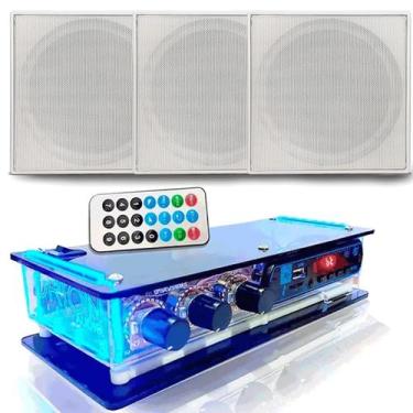 Imagem de Kit Som Ambiente 3 Caixa Quadrada Teto Amplificador Bluetooth Usb Auxi