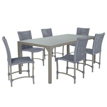 Imagem de Conjunto 6 Cadeiras Cannes Corda Náutica e Mesa Retangular Ripada 2,00m em Alumínio para Edícula, Jardim, Área, Varanda, Cozinha