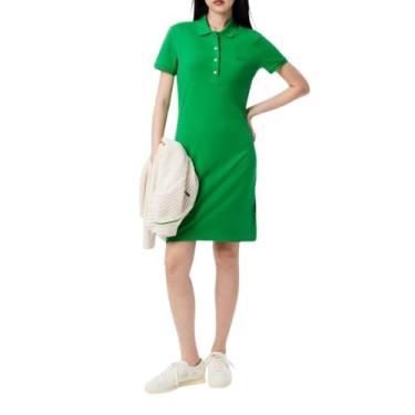 Imagem de Lacoste Vestido feminino piquolo de algodão elástico, Verde, 34