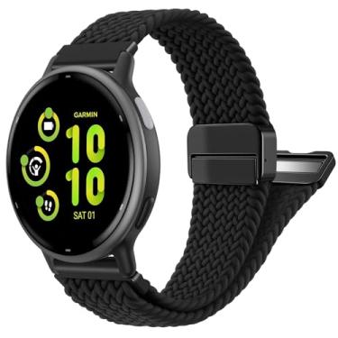 Imagem de FINTIE Pulseira trançada magnética compatível com Garmin Vivoactive 5/6/Vivoactive 3, Garmin Venu/Venu Sq/Sq 2/Forerunner 55/165/645/245 Music, pulseira esportiva elástica de nylon elástico de 20 mm