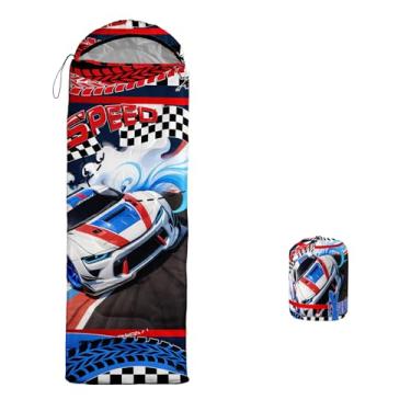 Imagem de lneffble Saco de dormir de carro de corrida para crianças, acampamento, adequado para crianças, meninos e meninas, portátil, impermeável, compacto e leve, ótimo para acampamento ao ar livre, mochila e