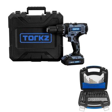 Imagem de Furadeira Parafusadeira Profissional TRB0012 20 Volts e Jogo de Bits e Brocas Torkz TRK0007, 128 Peças