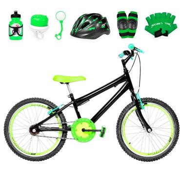 Imagem de Bicicleta Infantil Aro 20 Aero + Kit Proteção Preta E Verde