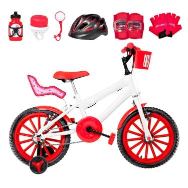Imagem de Bicicleta Aro 16 Nylon + Kit Premium Branca E Vermelha