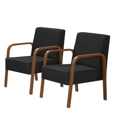 Imagem de Kit 2 Poltronas Decorativas 1 Lugar Jade Braço Madeira D Salla Tecido Sintético (Courino).