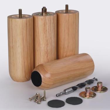 Imagem de Conjunto de 4 pernas redondas para móveis de madeira maciça de 15 cm - pés de substituição de madeira para sofá, cama, banco - sofá poltrona otomana sofá sofá mesa de café armário móveis perna de